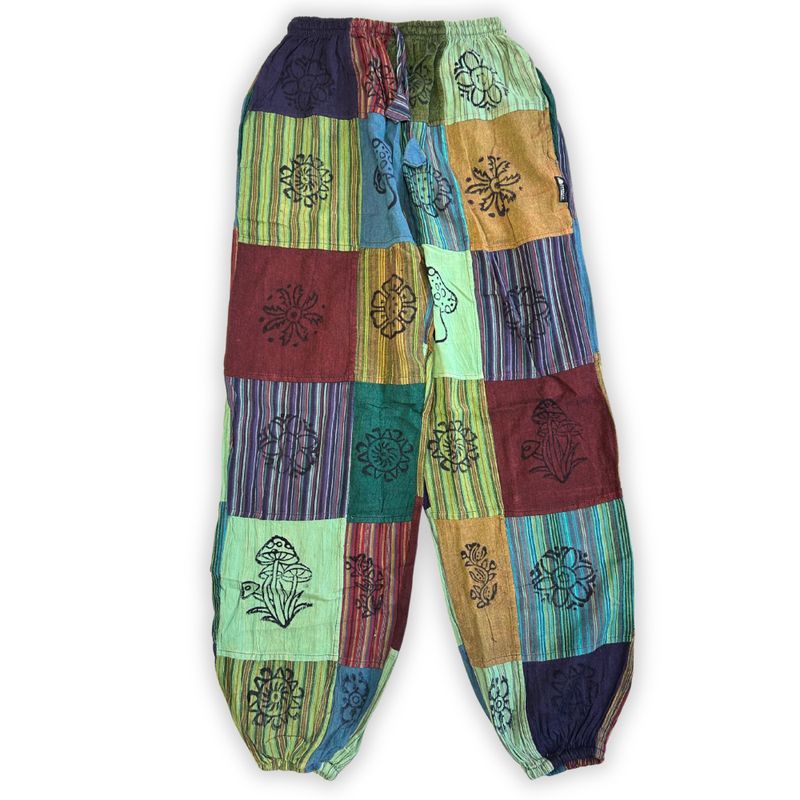 Nomad Sari - Pantalon Champignon - Motifs Imprimé en Bloc -Tons Verts S/M