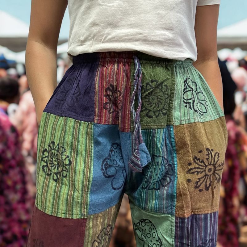 Nomad Sari - Pantalon Champignon - Motifs Imprimé en Bloc -Tons Verts S/M
