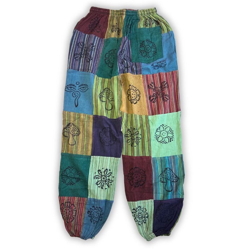 Nomad Sari - Pantalon Champignon - Motifs Imprimé en Bloc -Tons Verts S/M