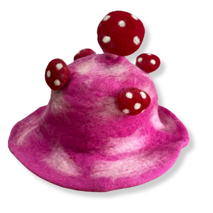 Chapeau Champignon en Feutre – Rose Fluo