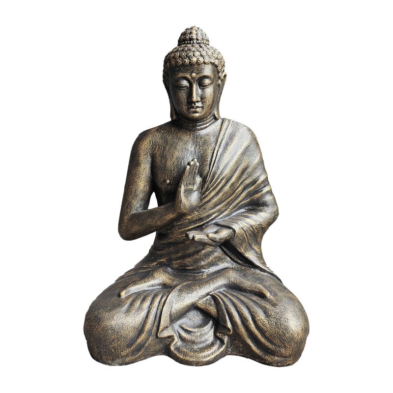 Grand Bouddha Doré Antique Méditant dans un Stupa - 1,5 m