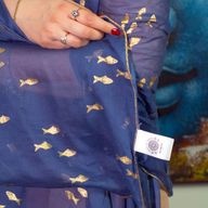 Sari Nomade Collection On the Med - Paréo - Bleu Océan & Or - Motif Poisson