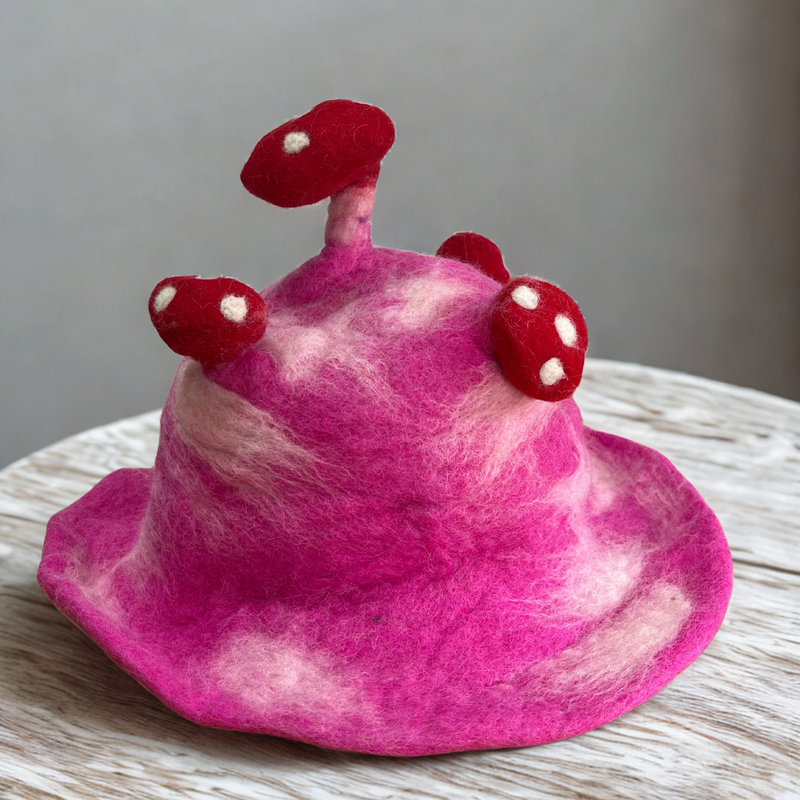 Chapeau Champignon en Feutre – Rose Fluo