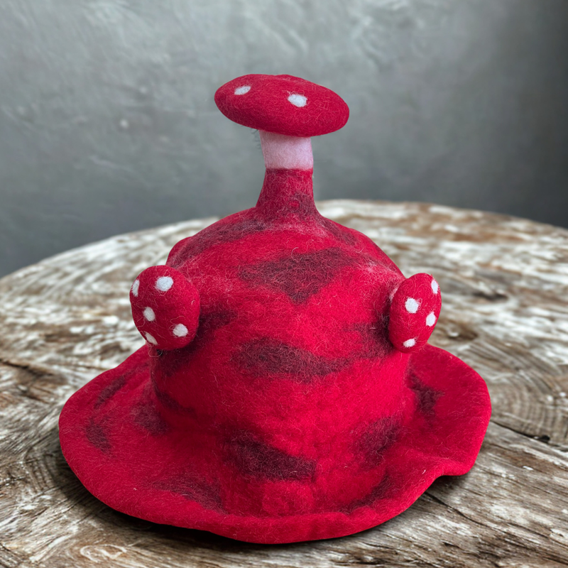 Chapeau Champignon en Feutre - Rouge Flamme