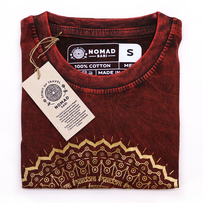 T-shirt Délavé à la Pierre Taille S – Mandala – Bordeaux