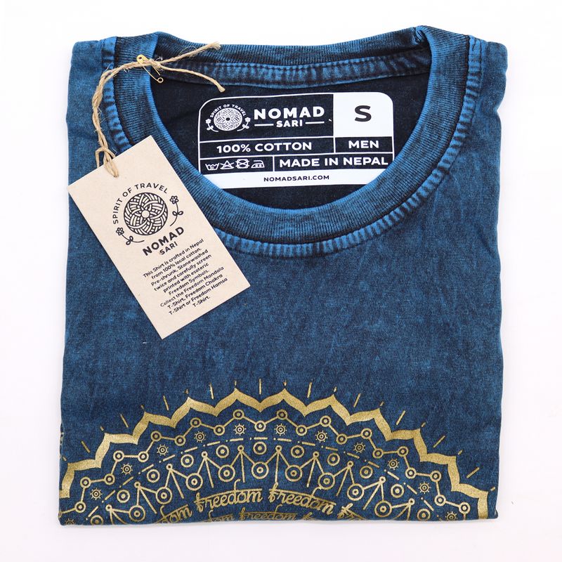 T-shirt Délavé à la Pierre Taille S - Mandala - Bleu