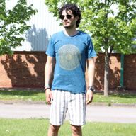T-shirt Délavé à la Pierre Taille S - Mandala - Bleu