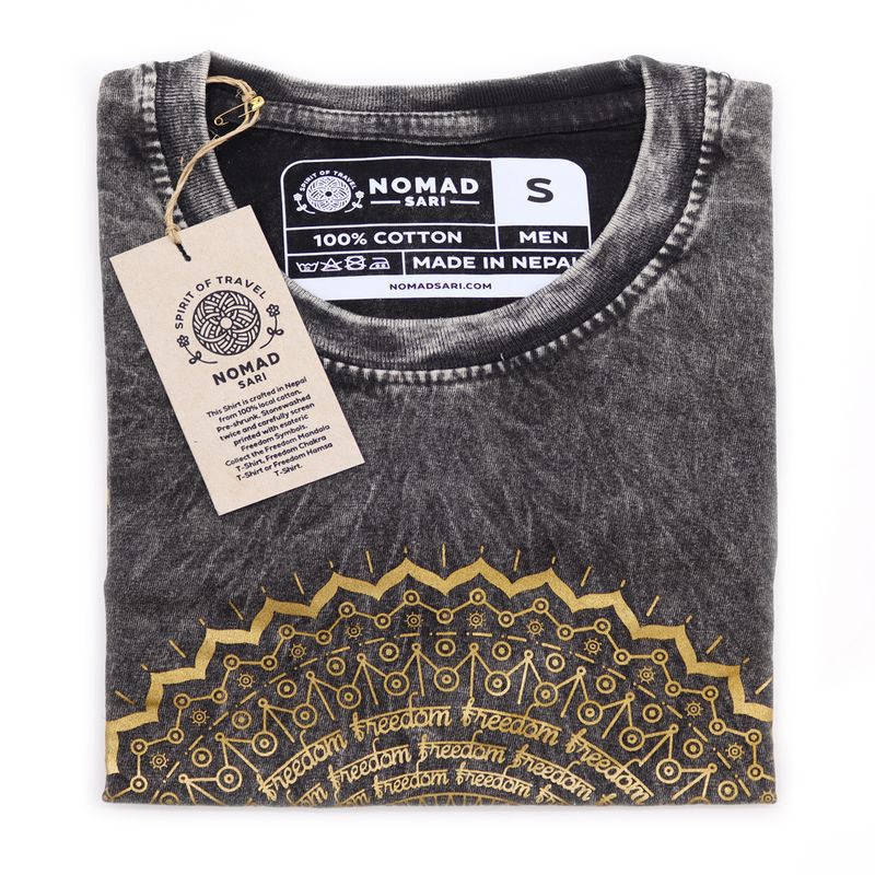 T-shirt Délavé à la Pierre Taille S - Mandala - Gris Foncé