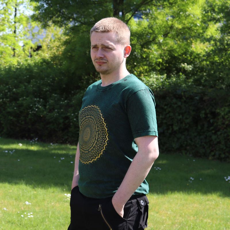 T-shirt Délavé à la Pierre Taille S - Mandala - Vert