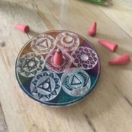 Porte-Encens Disque en Stéatite 10cm - Sept chakras