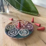 Porte-Encens Disque en Stéatite 10cm - Sept chakras
