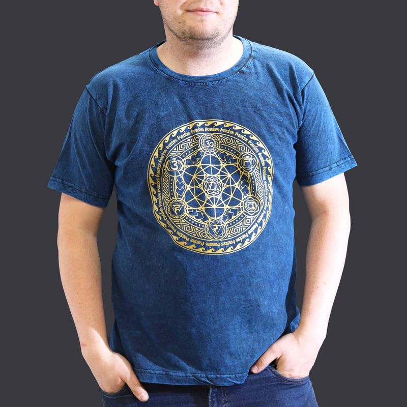 T-shirt Délavé à la Pierre Taille XL - Chakra - Bleu