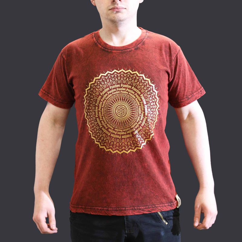 T-shirt Délavé à la Pierre Taille S – Mandala – Bordeaux