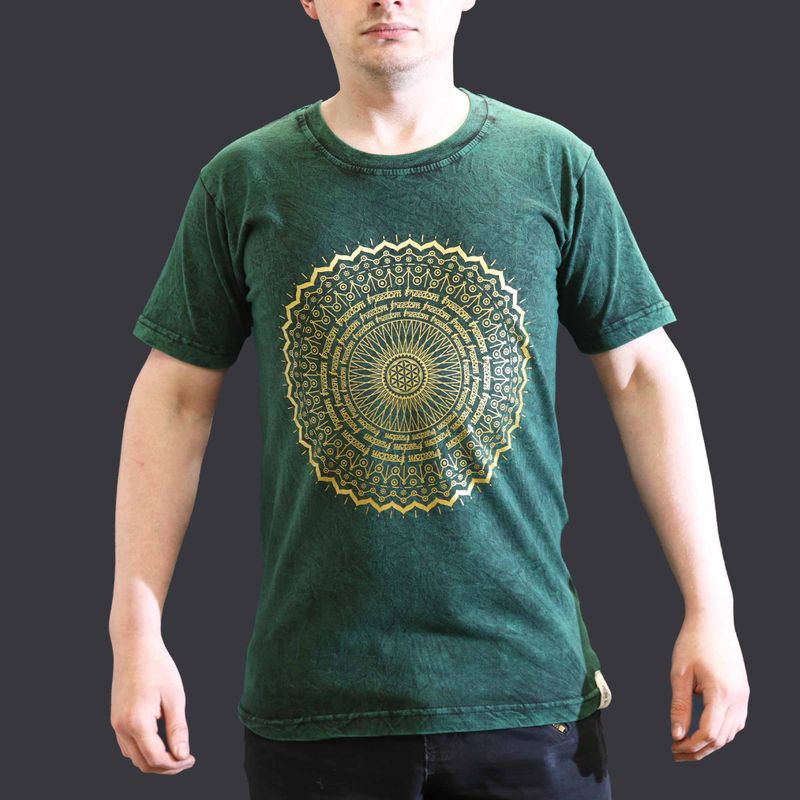 T-shirt Délavé à la Pierre Taille S - Mandala - Vert
