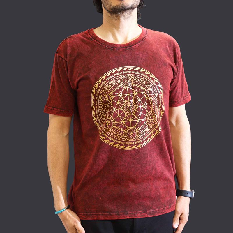 T-shirt Délavé à la Pierre Taille M - Chakra - Bordeaux