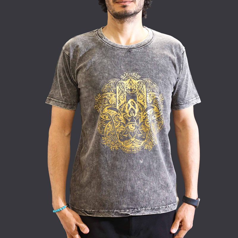 T-shirt Délavé à la Pierre Taille M - Main de Fatma - Gris Foncé