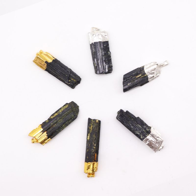 Pendentifs Plaqués Or & Argent avec Tourmaline Indienne (6 assortis)