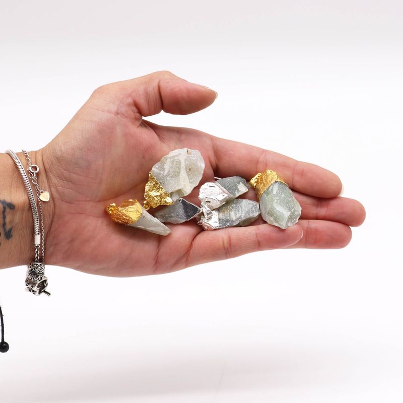 Pendentifs Plaqués Or & Argent avec Quartz Clair (6 assortis)