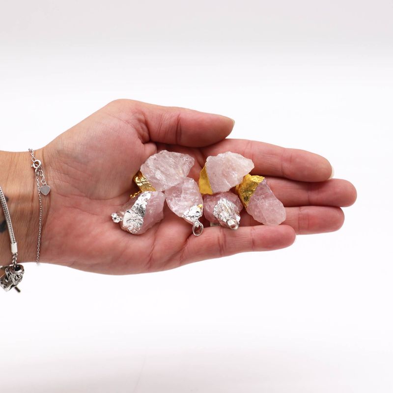 Pendentifs Plaqués Or & Argent avec Quartz Rose (6 assortis)