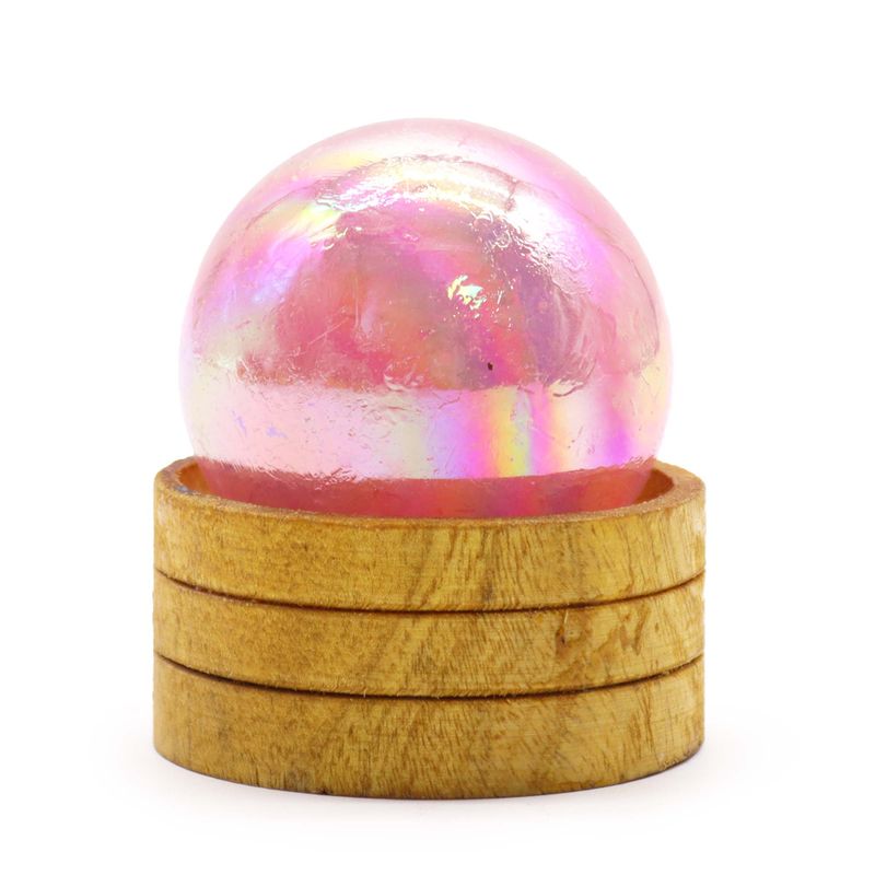 Sphère en Cristal de Gemme 50mm - Quartz Rose Aura Titane Aura avec Support