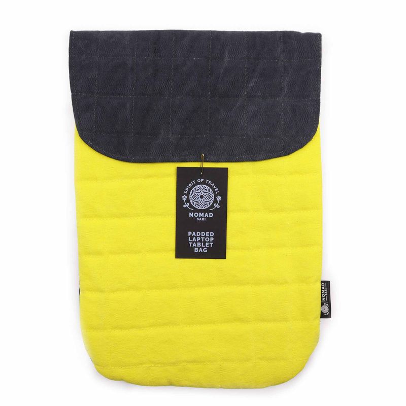 Pochette Rembourrée pour Ordinateur Portable - Jaune Vif - Toile Délavée 14 oz