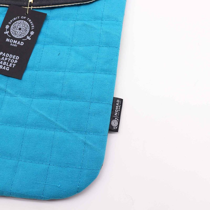 Pochette Rembourrée pour Ordinateur Portable - Turquoise Intense - Toile Délavée 14 oz