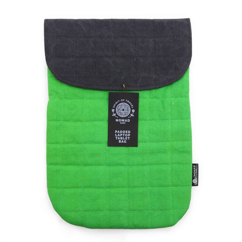 Pochette Rembourrée pour Ordinateur Portable - Vert Vif - Toile Délavée 14 oz