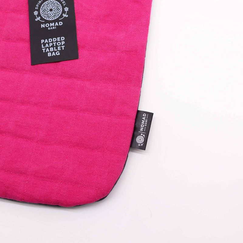 Pochette Rembourrée pour Ordinateur Portable - Rose Électrique - Toile Délavée 14 oz