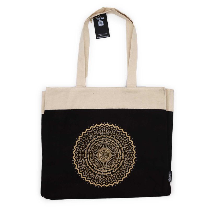 Grand Tote Bag (38 x 15 x 43 cm) – Chocolat Délavé 14 oz – Mandala Liberté