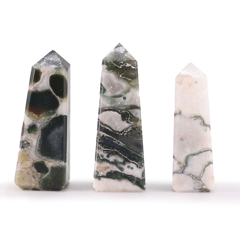 Pointes Obélisques en Pierre Gemme - Agate Mousse