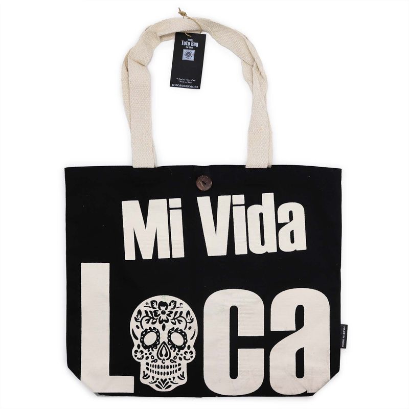 Sac Tote Bag Basique Iconic  - Mi Vida Loca - Noir - Naturel 10oz (36x43x10cm)