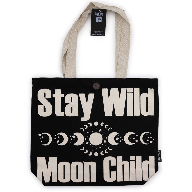 Sac Tote Bag Basique Iconic - Stay Wild, Mood Child - Noir - Naturel 10oz (36x43x10cm)