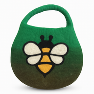 Sac Abeille en Laine Feutrée à l'Eau - Anse avec Fermeture Magnétique - Tons Verts de Jardin