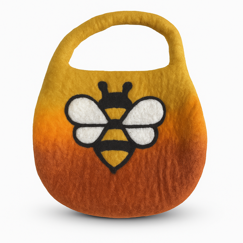 Sac Abeille en Laine Feutrée à l'Eau – Anse avec Fermeture Magnétique – Teinte Orange Lever de Soleil