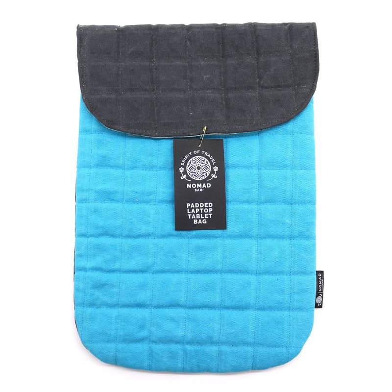 Pochette Rembourrée pour Ordinateur Portable - Turquoise Intense - Toile Délavée 14 oz