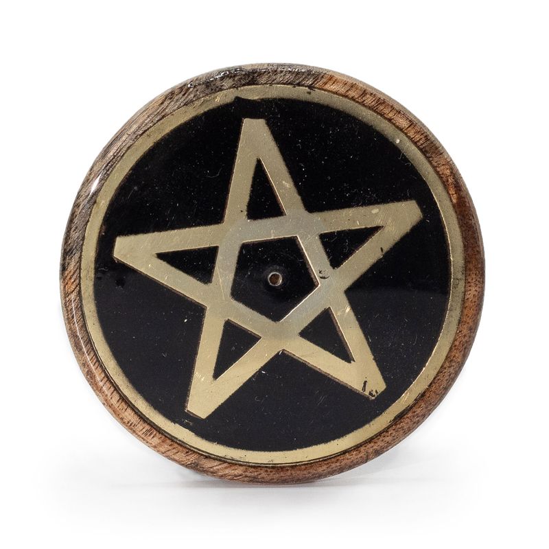 Porte-Encens - Doré & Noir sur Bois de Manguier - Pentagramme