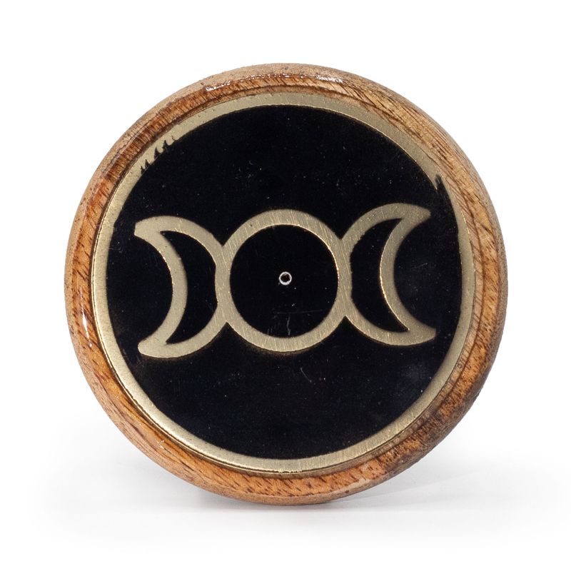 Porte-Encens - Doré & Noir sur Bois de Manguier - Triple Lune