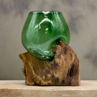 Verre sur bois en bouteilles de bière recyclées