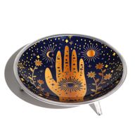 Plateau d'Offrande Émaillé à Trois Pieds – Motif Main & Oeil, Bleu Nuit
