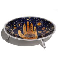 Plateau d'Offrande Émaillé à Trois Pieds – Motif Main & Oeil, Bleu Nuit