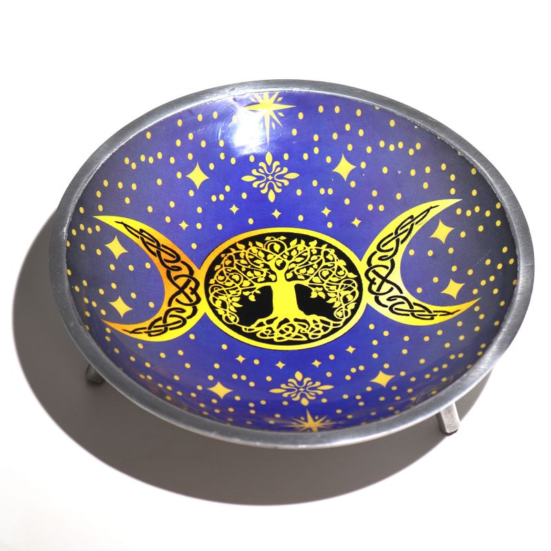Plateau d'Offrande Émaillé à Trois Pieds - Triple Lune Violette