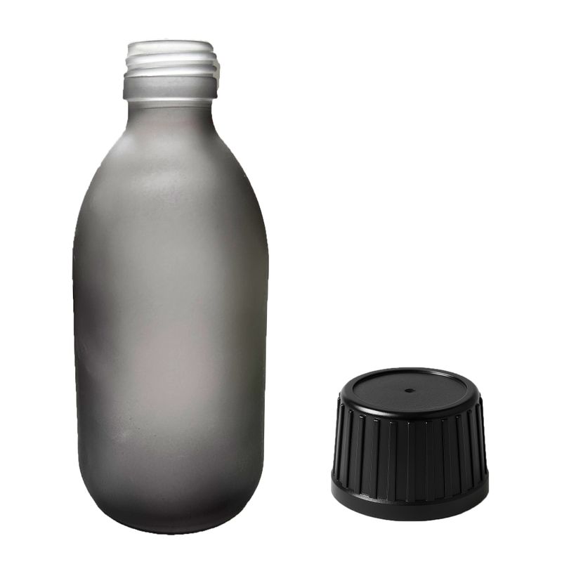 Bouteille Médicinale en Verre Gris Givré de 300 ml - Sans Bouchon