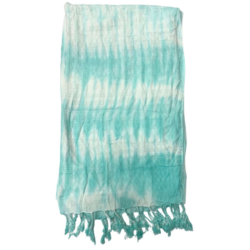 Foulard Art Boho Java -Rayures Bleu Sarcelle & Motif - 62x200 cm