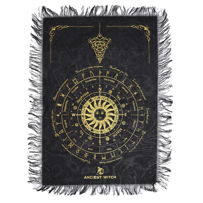 Tapis de Divination pour Pendule - Visage du Soleil - Noir & Or