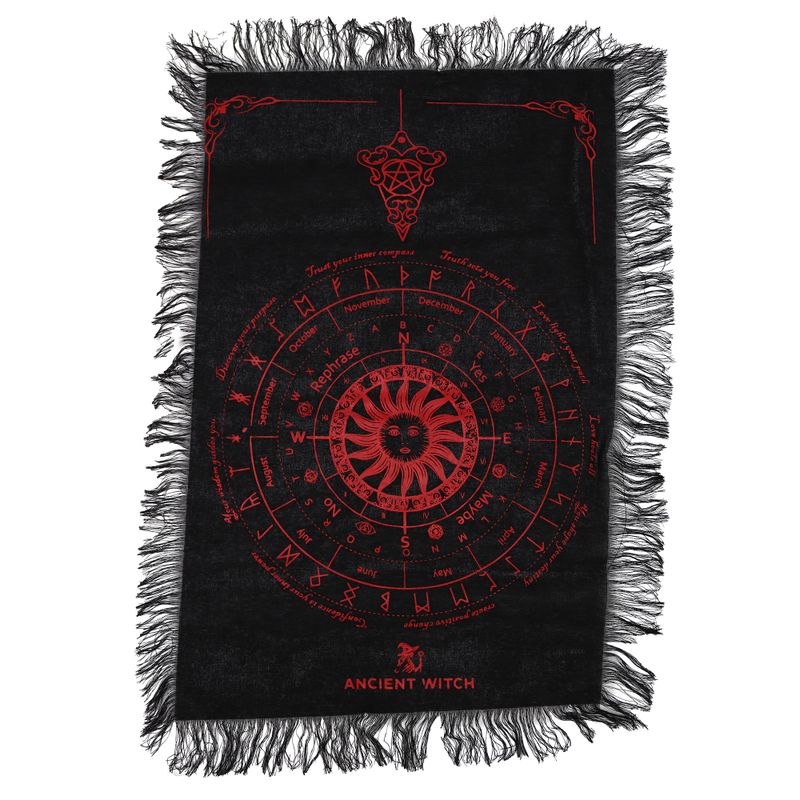 Tapis de Divination pour Pendule - Visage du Soleil - Noir & Rouge Sang