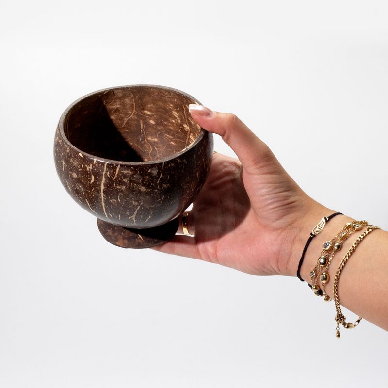 Petit Bol en Noix de Coco Naturelle – Poli – Pour Usage Artisanal – 9x10 cm avec support