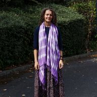 Foulard Art Boho Java - Rayures Lavande & Motif - 62x200 cm