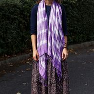 Foulard Art Boho Java - Rayures Lavande & Motif - 62x200 cm