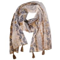 Nomad Sari  - Foulard d'Été -  180x50cm -  Imprimé Marbella - Café avec Bordure Dorée