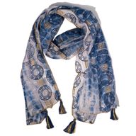 Nomad Sari  - Foulard d'Été-  180x50cm - Imprimé Marbella - Bleu avec Bordure Dorée